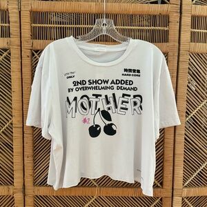 MOTHER NWT Cherry Bomb White and Black Concert Oversized Cropped T Shirt, Size L